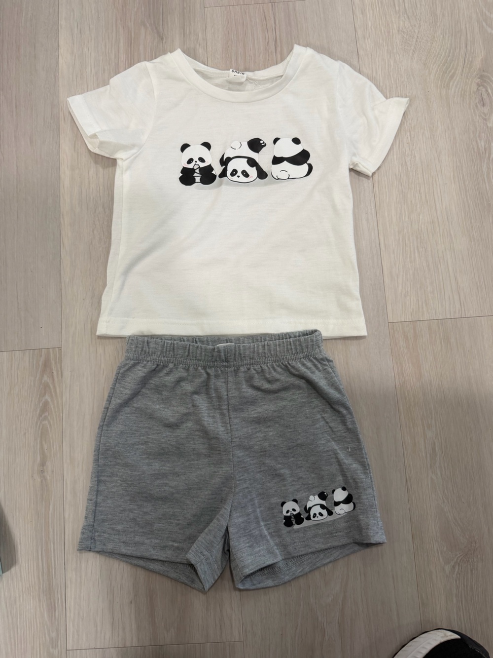 SHEIN White & Gray Panda Tee and Short Set